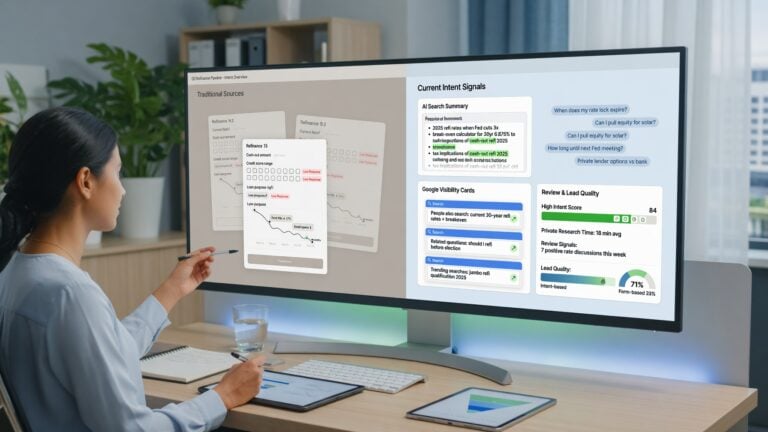 Mortgage lender reviewing refinance demand signals, AI search visibility, borrower intent, and lead quality as refinance leads become harder to convert.