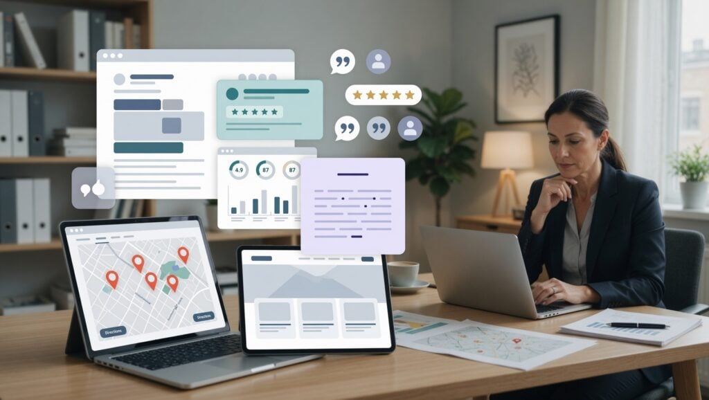 Professional service firm reviewing how its business appears across Google, AI search, reviews, profiles, and online trust signals